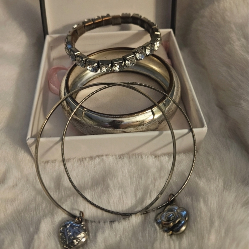 4pc. New York and Company Silver Tone Tennis, Bangle & Charm Bracelet Set